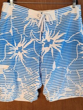 Blue Sol  Board Shorts Swimsuit Swim Trunks Blue White Color Striped Summer 38